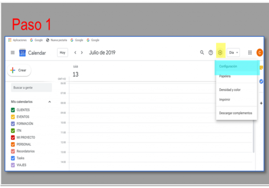 Paso 1 - Creación calendario en Google Calendar